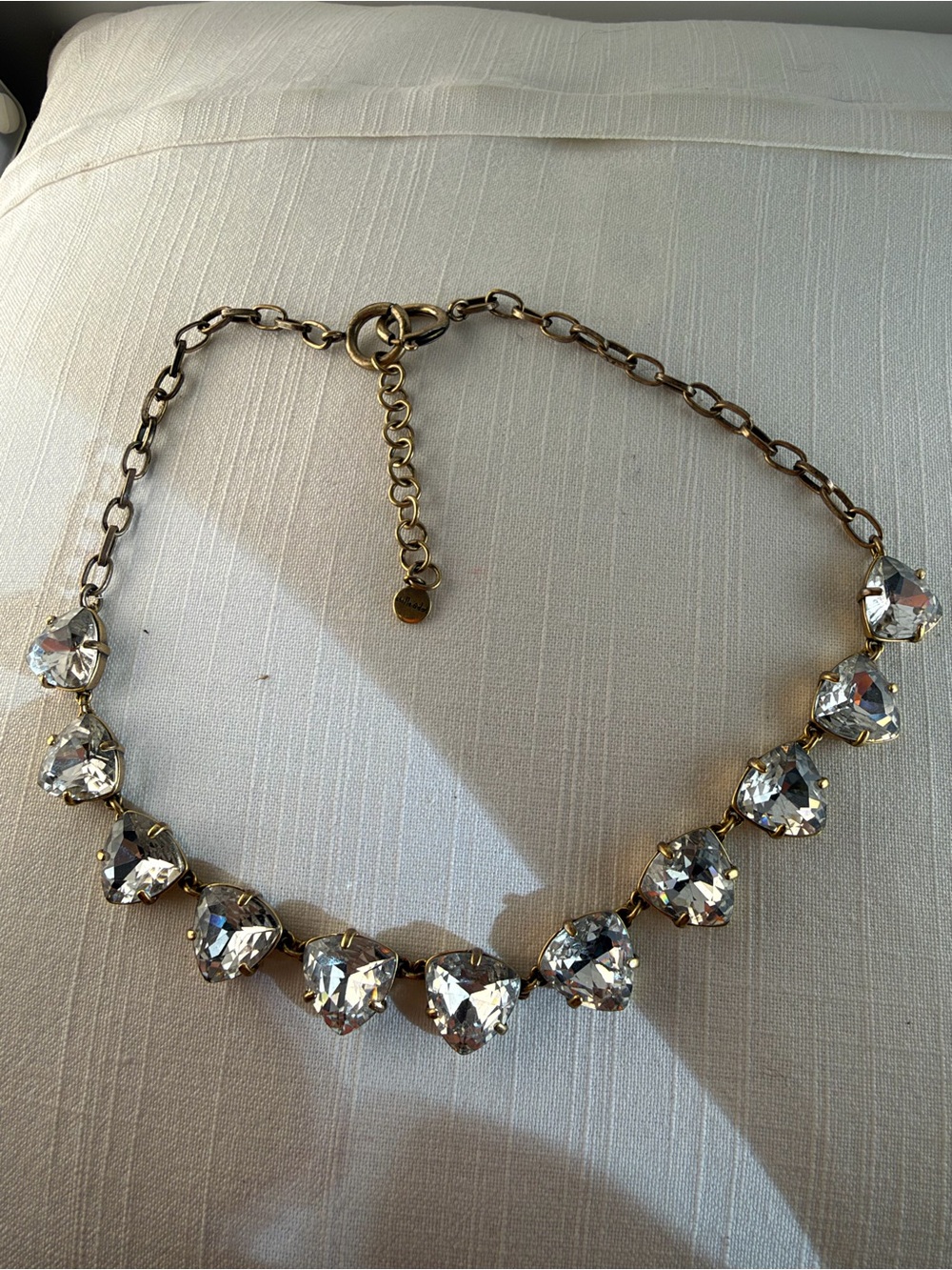 Stella & Dot Gold-Tone Necklace with Clear Heart Crystals